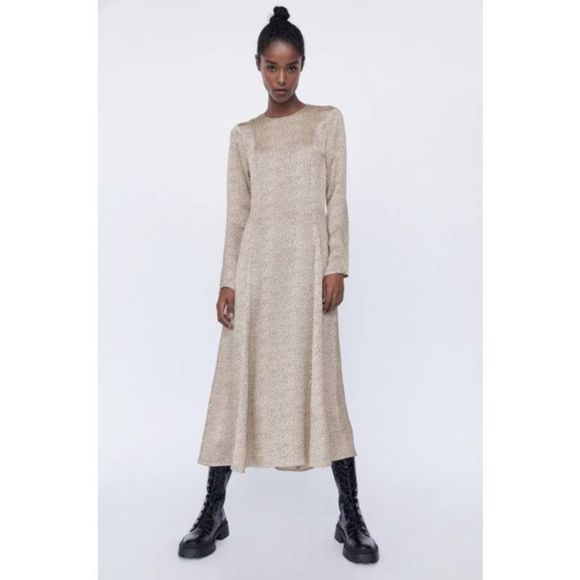 Zara Midi Dress Round Neck Long Sleeve - Picture 4 of 8
